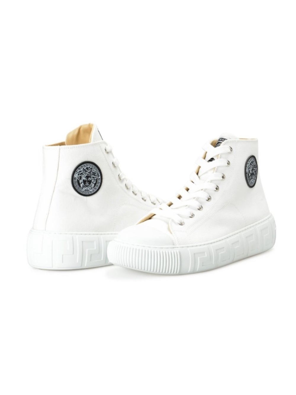 Versace Canvas Greca Medusa Logo Patch High Top Sneakers